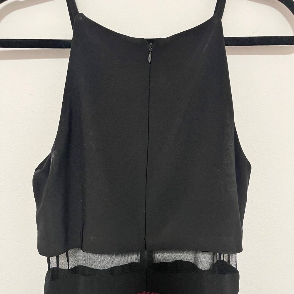 Two-Tone Black & Red Sleeveless Maxi Gown With Sheer Mesh Waist Detail And Gradi - Picture 11 of 15